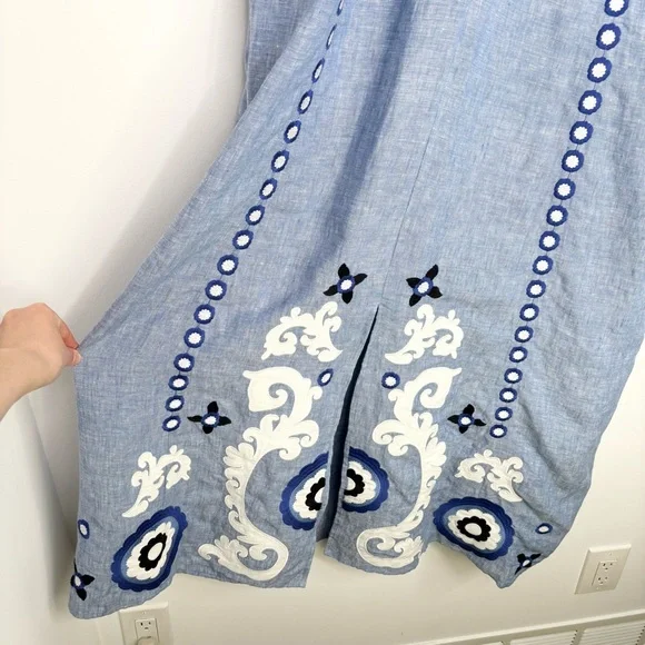 Boden Una Linen Embroidered Dress Chambray Size 14 New - www.armafbd.com